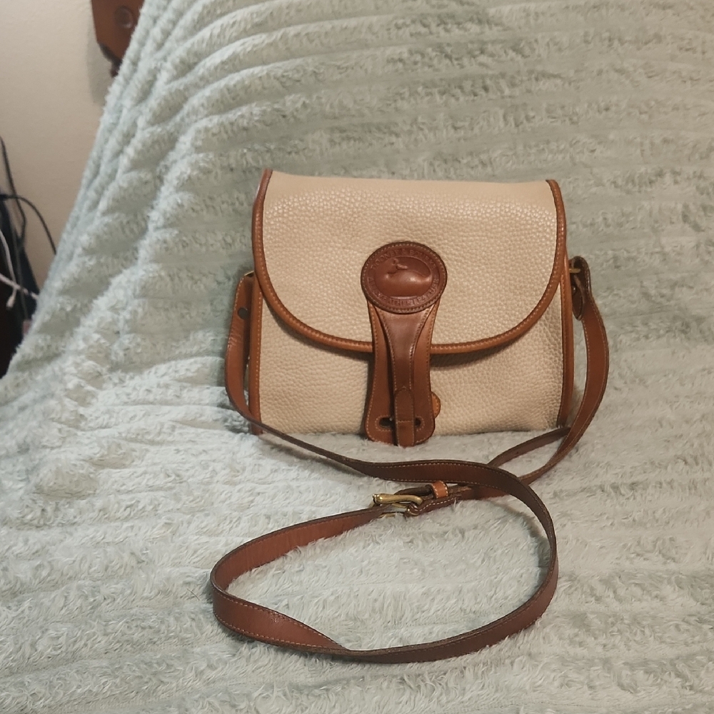 Dooney & Bourke Cream and Brown AWL Crossbody Bag with Classic Design